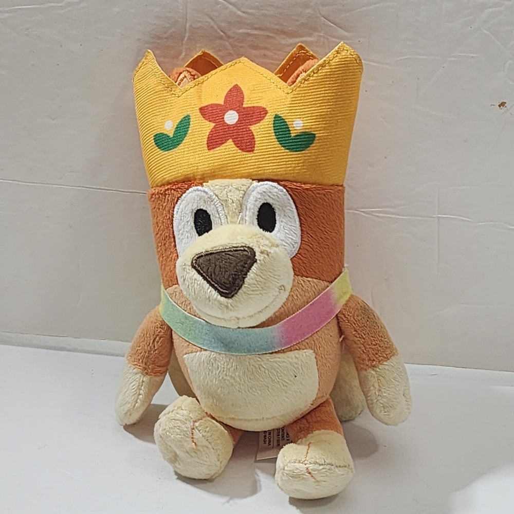 Moose Queen Bingo Bluey and Friends Brown Dog Cape Crown Plush 8"